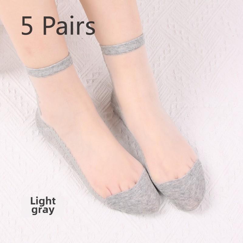 5 Pairs Spring and Summer Women's Transparent Socks Wave Transparent Women's Stockings Glass Silk Crystal Silk Women's Socks
