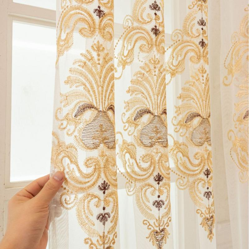 

1 Panel European-Style Luxury Embroidered Sheer Curtains in Beige for Living Room, Balcony, Bedroom, and Villa with Hollowed-Out Design 100*200cm