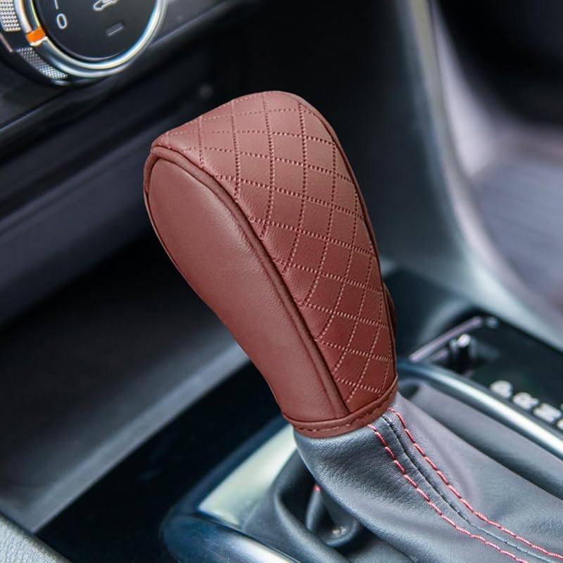 Leather Car Gear Shift Cover, Anti-Slip Dust Waterproof Gear Shifter Stick Protector, Soft Breathable Universal Automotive Shift Knob Decoration