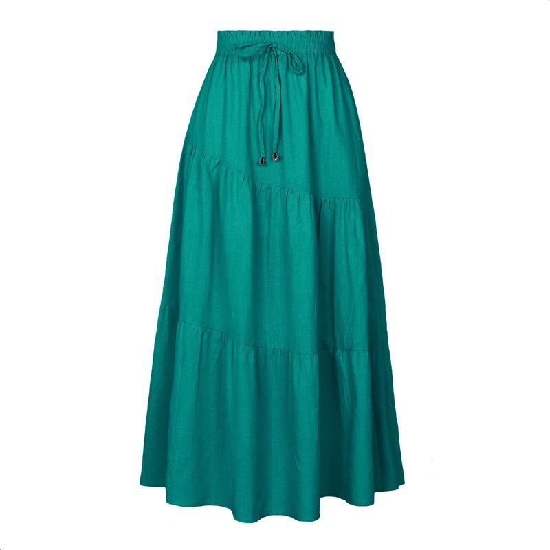 

New Arrival High Waist Long Skirt Pure Color Elastic Waist Large Swing Draped Dress Pleated High Waist Skirt Green L