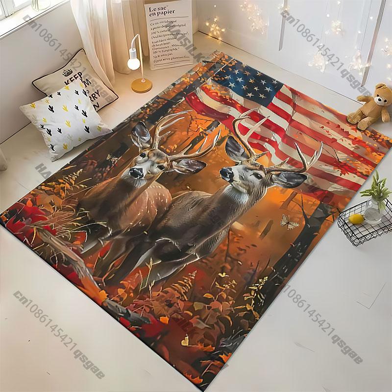 Deer Nature American Flag Carpet Yoga Living Room Room Decor Children's Crawling Mat Doormat Area Rug Games Mat
