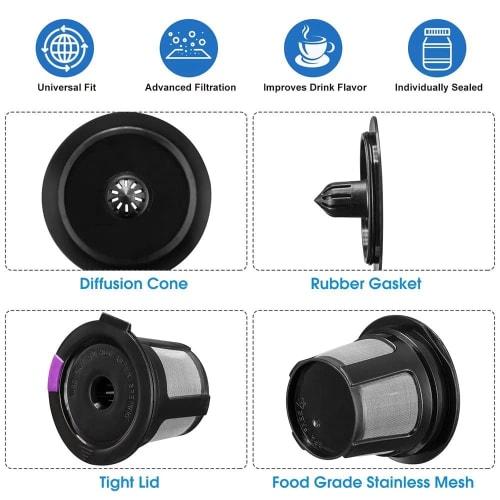 Reusable K-Cup 6-Pack, Universal Compatible, Reusable Coffee Filters, Food-Grade Stainless Steel/Mesh, Eco-Friendly, for Keurig 1.0/2.0 Brewers