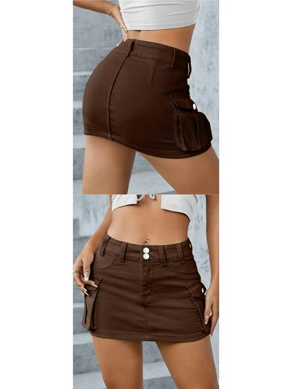 European & American Street Style Low-Waist Slim Fit Solid Color Autumn Skirt for Women