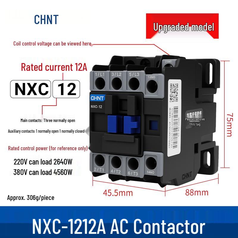 Zhengtai NXC AC Contactor 09-32A, Three-Phase 380V/Normally Open, Single-Phase 220V/Normally Closed, CJX2