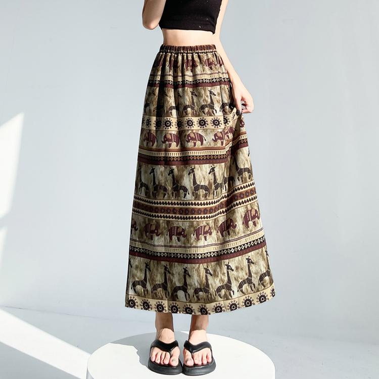 Summer Women Vintage Designer Print Animal Elastic Long Maxi Skirt For Lady