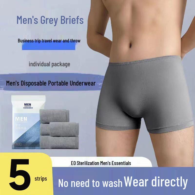 Sterilized Men's Disposable Travel Boxer Briefs - Wash-Free, Mid-Rise, Portable for Business Trips & Outdoor Activities