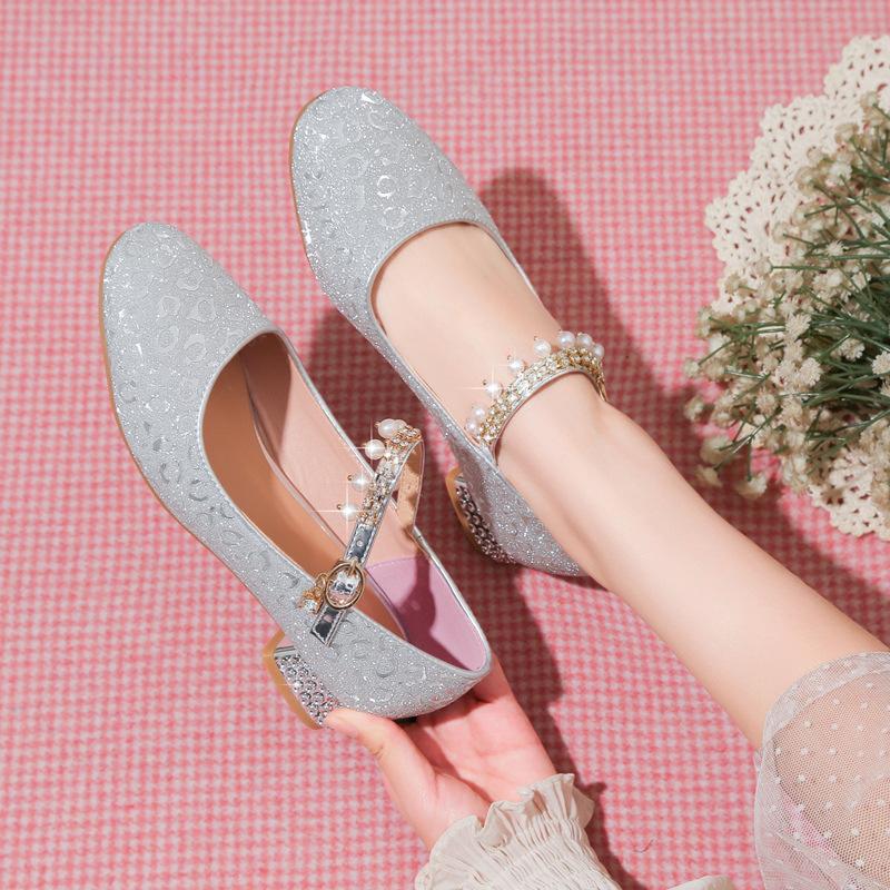 Girls leather shoes high heels little girl piano performance crystal shoes dress catwalk performance princess children shoes spring and autumn