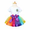Girls Rainbow Tulle Skirs Mini Dress Princess Colorful Splicing Party Birthday Dancing Tutu Skirt