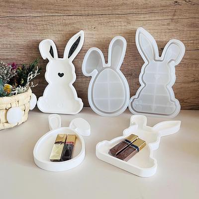 1 pièce Moule Lapin de Pâques DIY Décoration de Maison Béton Ciment Plat de Rangement Fait Main Moule Plateau Lapin Ciment Auto-Coulant 2 styles