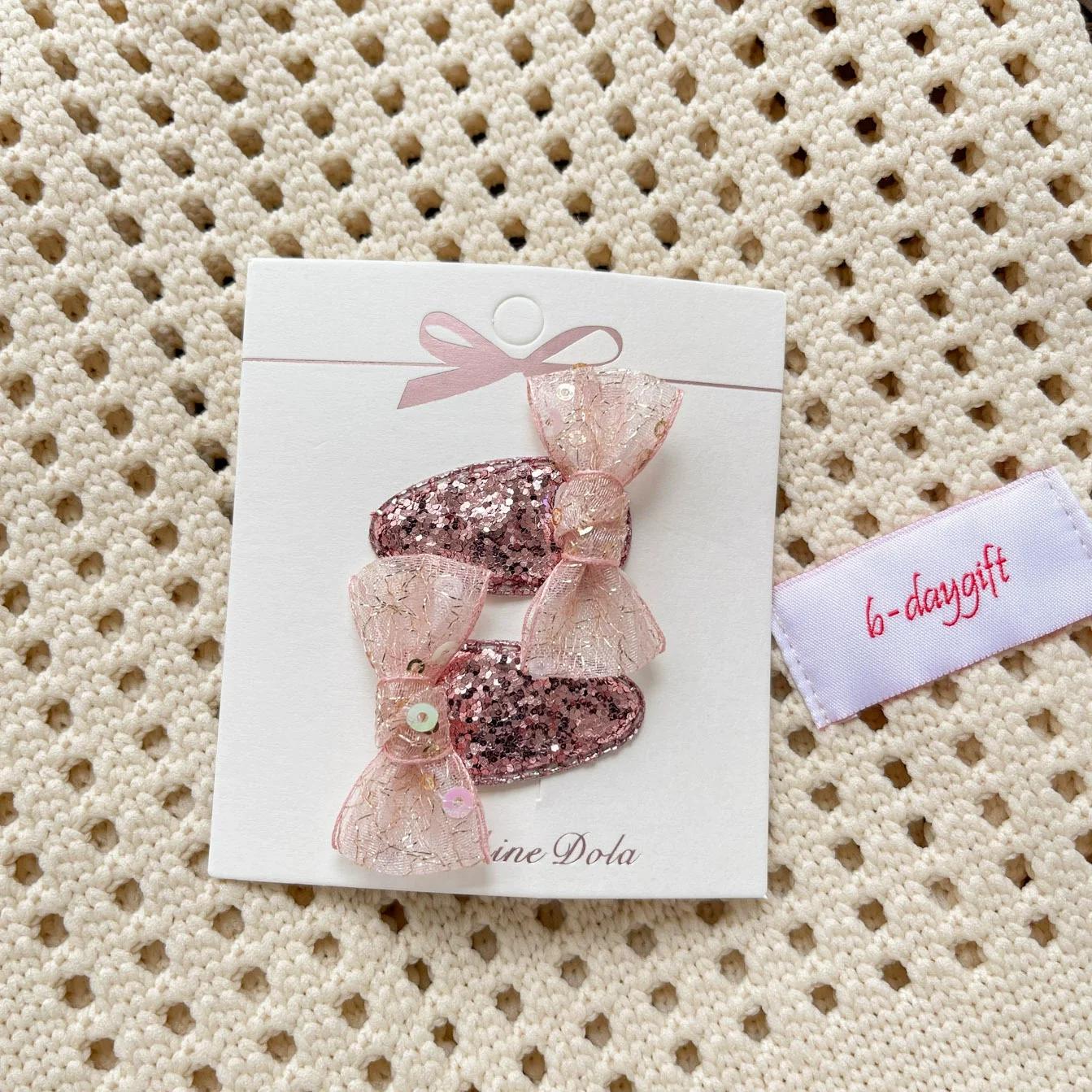 2pcs Cute Glitter Sequin Baby Girl Hair Clip Sweet Mesh Bow Young Kids Girl Hair Pin  BB s Clip Hair Accessories Headwear розовый