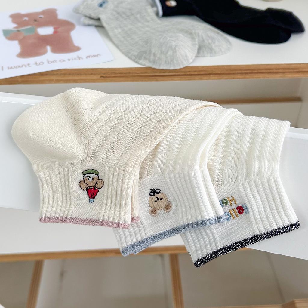 Cute White Socks - Summer Lightweight Cotton Low-top Sports Mesh Breathable and Sweat-absorbent Cartoon Design