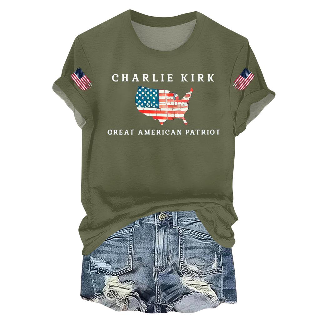 Women's Casual Printed T-shirt Round Neck Pullover Short Sleeve Top