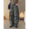Spring Korean Style Retro Workwear Camouflage Wide-Leg Jeans Loose Fit Long Pants For Women