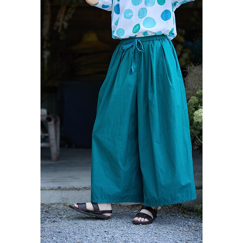 Women's Summer Lightweight Retro Blue Cotton Carrot Pants