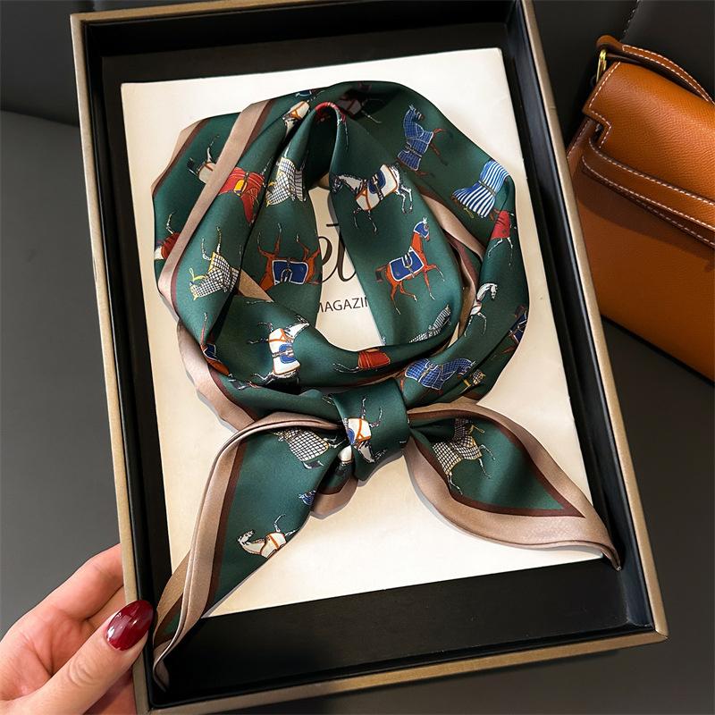 

Роскошный женский шарф с дизайном лошади, шелковый шарф, обертка для ручки сумки, лента для сумки, женский шарф для головы, волос, запястья 14x147cm