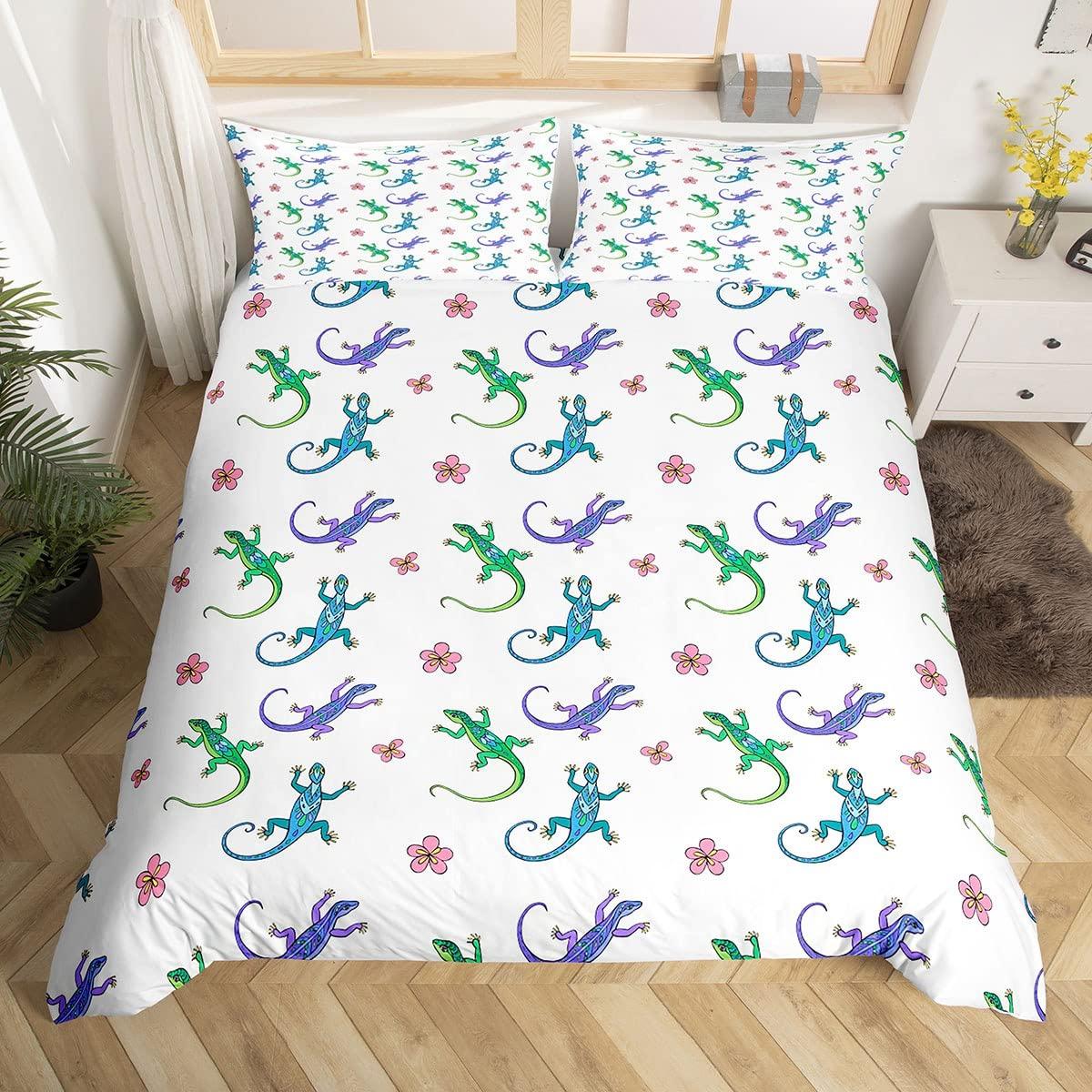 

Lizard Comforter Cover For Teens, Reptile Duvet Cover Twin Size, Bohemian Paisley Batik Bedding Set Exotic Animal Quilt Cover EU Single(135x200cm)