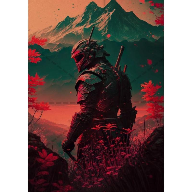 Retro Vintage Floral Samurai Anime Poster  Aesthetic Canvas Wall Art Print for Home Decor