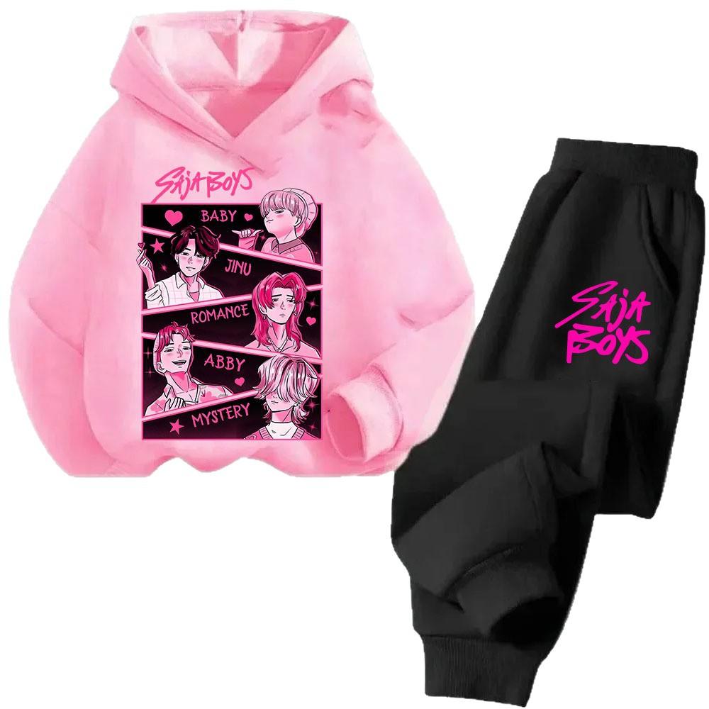 Kpop Hexenjagd Cartoon Mode Jungen Mädchen Lässig Locker Bedruckt Warm Bequemes Hoodie Hosen Set
