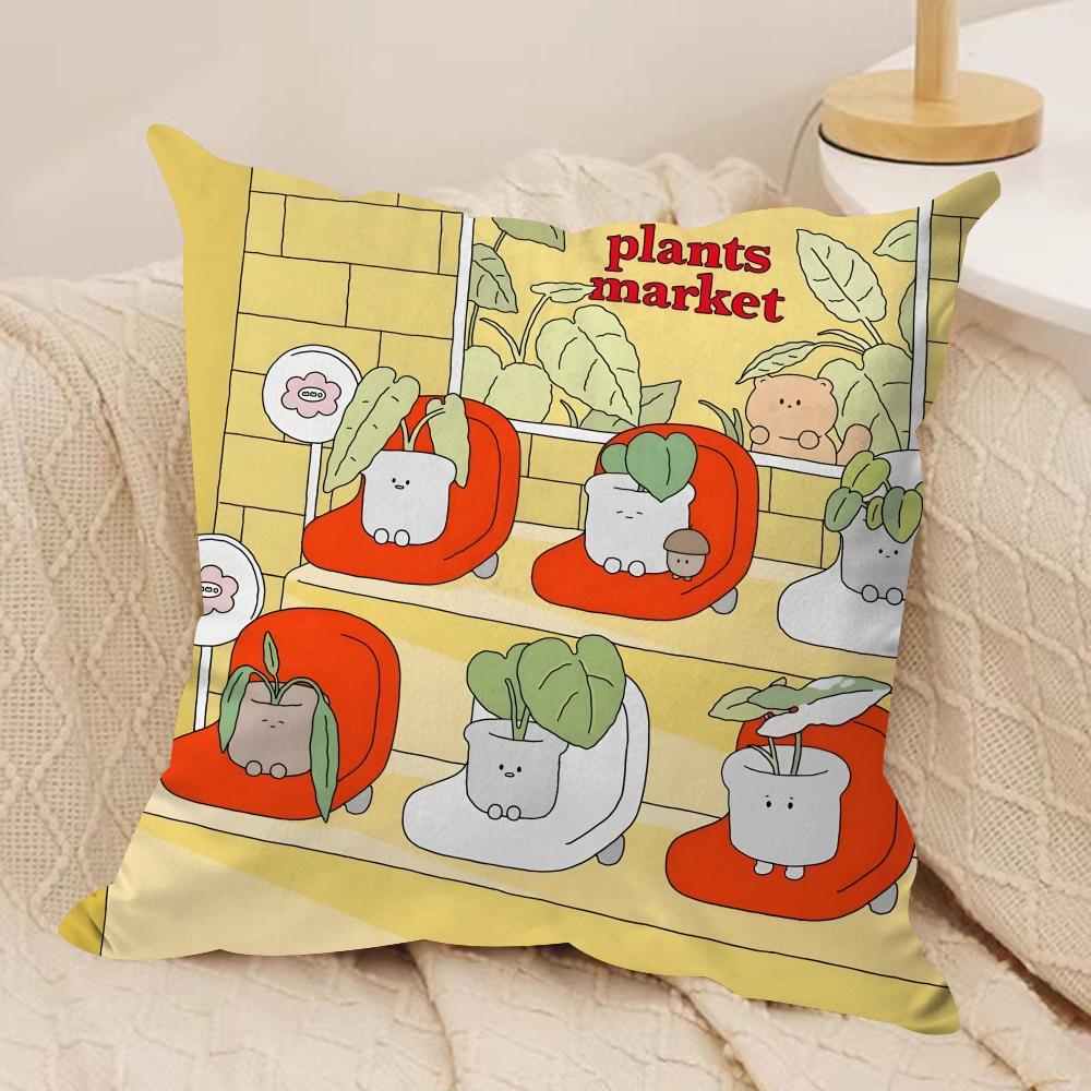 Cute Bear Cushion Cover Soft Plush Fabric DoubleSided Printed Sofa Cushion Cover for All Seasons Home Decor Gift