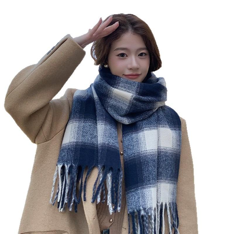 New autumn and winter plaid scarf warm versatile soft waxy student couple shawl women's scarf