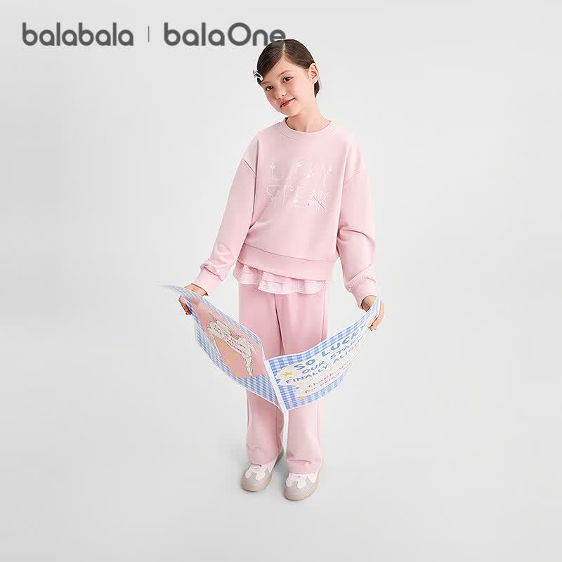 Balabala Girls' Sweet Long-Sleeve Outfit Set