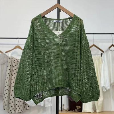 Καλοκαιρινό Art Fashion Hollow Knitted T-shirt με V-neck και V-neck, Lazy Style Hoodie