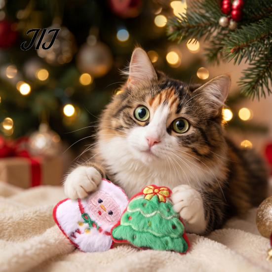 Soft Skin Friendly Cat Toys Christmas Toy, Plush Santa Claus Snowman Elk Tree Claw Scratching Chew Bite Interactive Pet Enrichment Toy for Indoor Cats