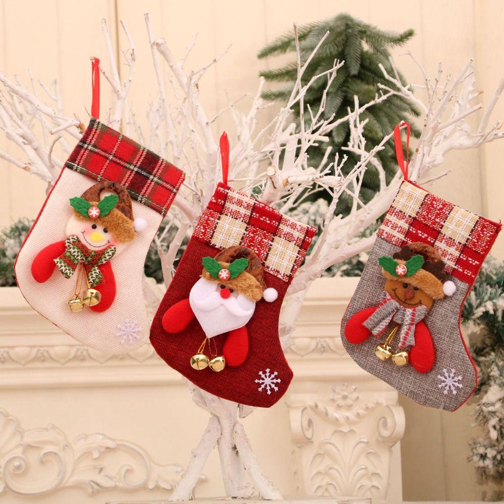 with Bells Christmas Stockings Santa Claus Snowman Elk Candy Gift Bags  Holiday Festival Decor
