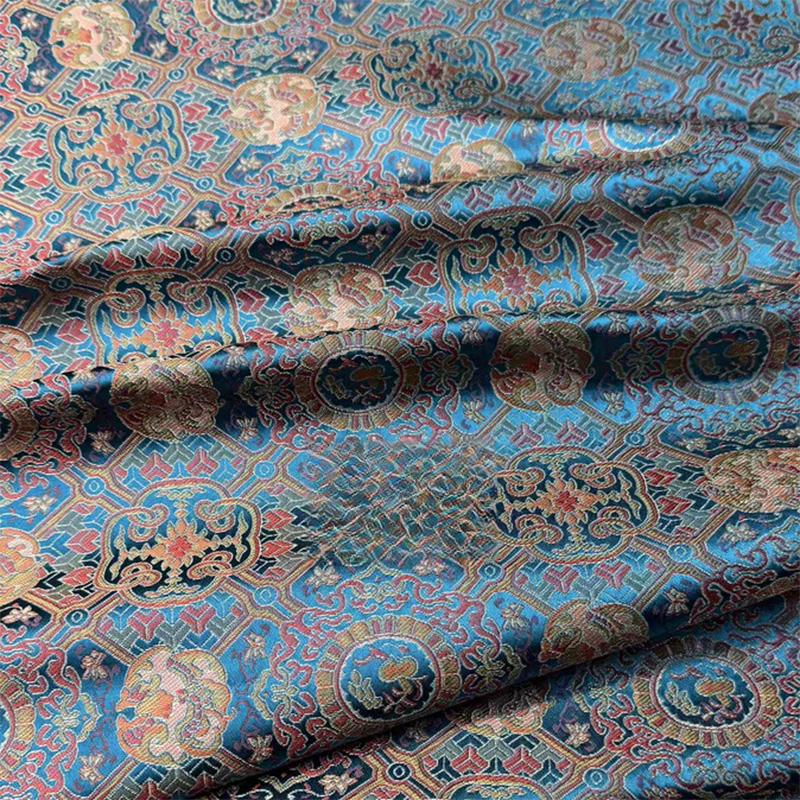 Traditional Song Jin Embroidered Silk Fabric Floral Pattern Ethnic Style for Sewing Clothing Coat Dress Chinese Hanfu Fabric