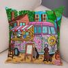 Pillowcase Happy Camper Cartoon House Travel Car Cushion Cover Sofa Home Super Soft