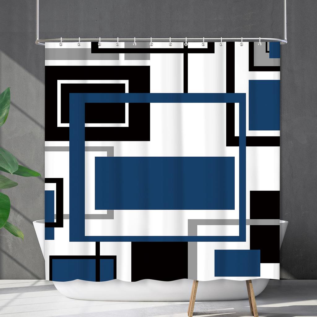 Shower Curtain Waterproof And Mildew-Proof Line Lattice Bathroom Striped Bathroom Curtain Shower Curtain Partition Curtain Free Of Punching