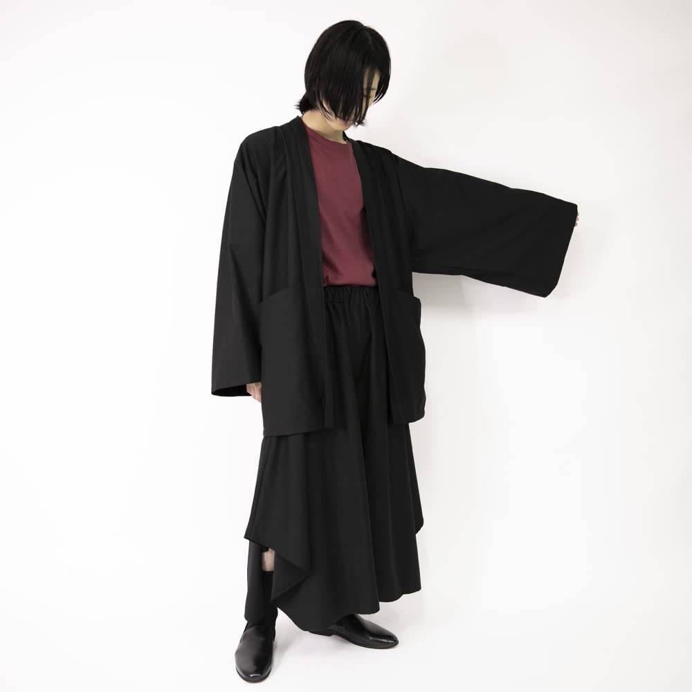 Le Sucood Yukata Motif Japanese Style and Plus Loose Unique Summer Solid Black Cardigan, Jinbei, Kimono, Hakama, Haori, Men's Women's, Sizes, Fit,