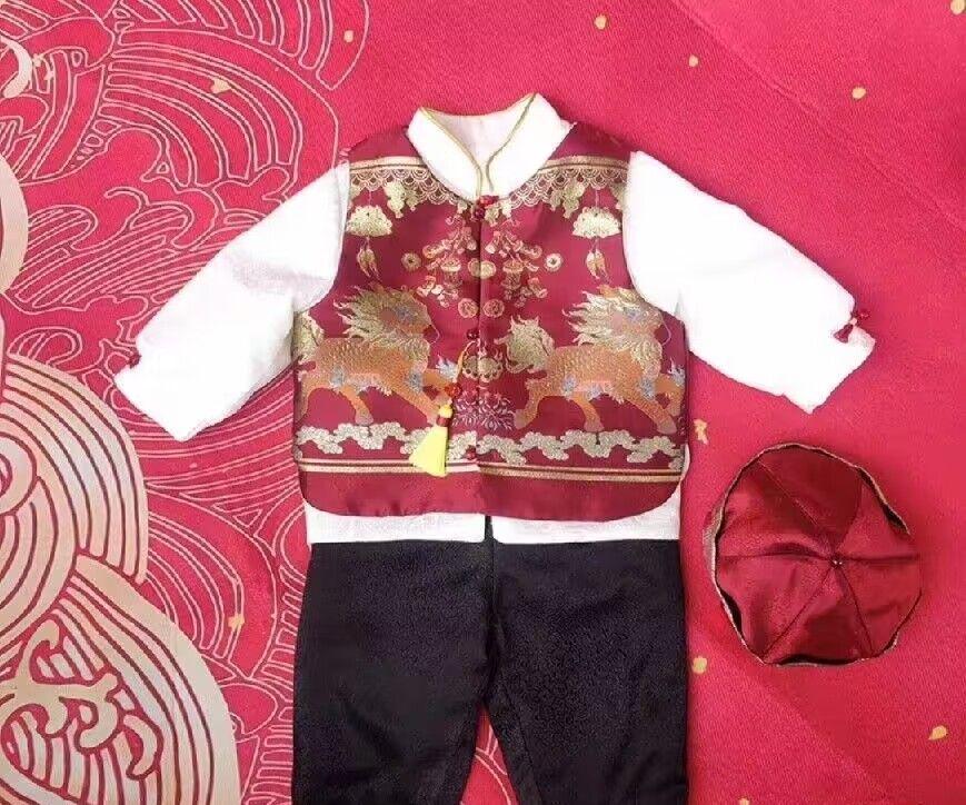 Chinese Style Baby Boys' Tang Suit, One-Year-Old Formal Set, Spring/Summer Infant Wear, National Tide Crown Garment for Zhuazhou Occasions