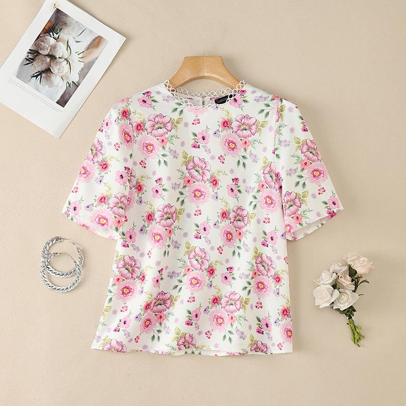 ZANZEA Women Floral Print Casual Round Neck Loose Half Sleeve Blouse M