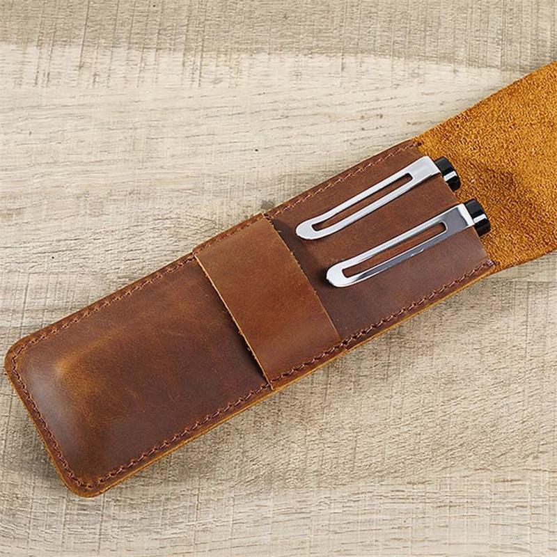 Handmade Genuine Leather Pencil Bag Cowhide Fountain Pen Case Holder Vintage Retro Style Accessories For Travel Journa