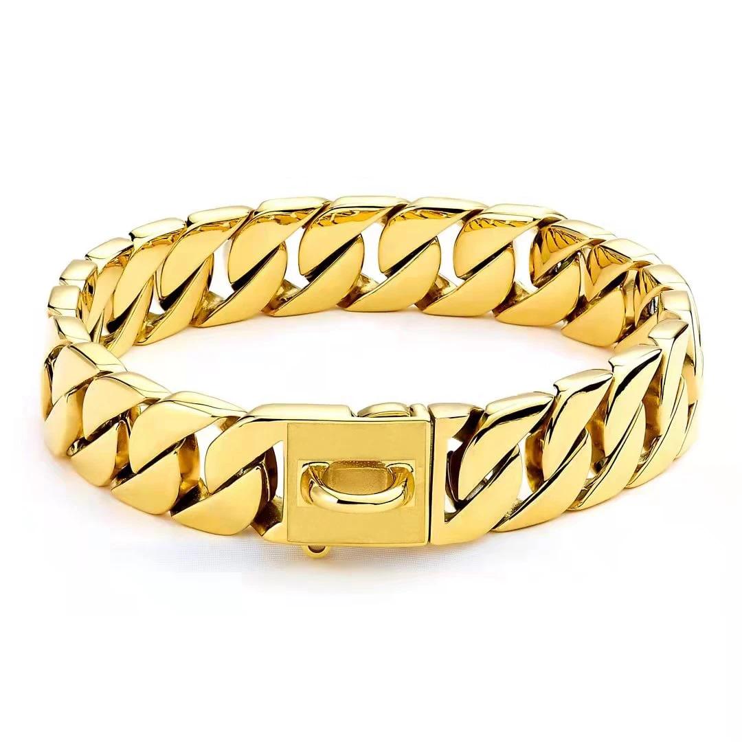 

Толстый прочный большой ошейник для собак из нержавеющей стали, золотистая кубинская связь, ошейник для собак, 32 мм, аксессуары для домашних животных 14inch-35cm