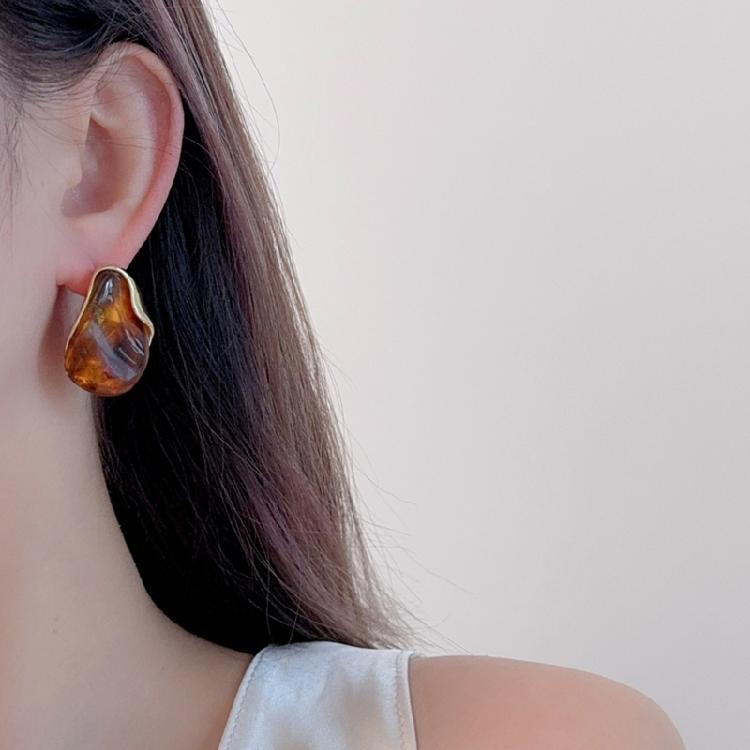 Stylish Ombres Irregular Rings Earrings Set Resin Alloy Texture Fashion Accessory Suitable for Fashion Lady Women Present
