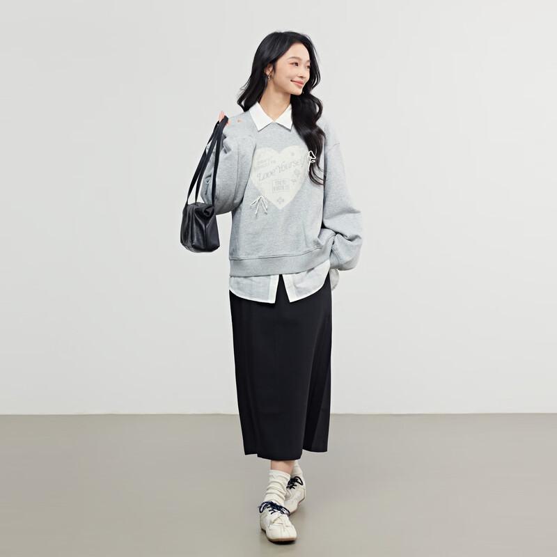 Elva' Island Women's Color-block Heart Print Loose Sweatshirt