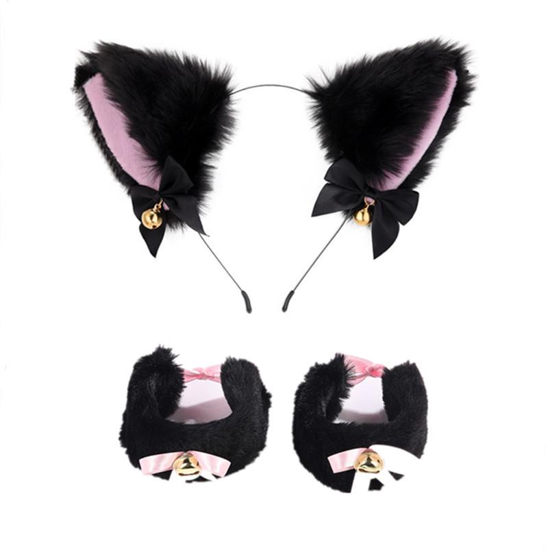 Cat Ear Bell Headband & Choker Set with Tail - Halloween Party Accessories