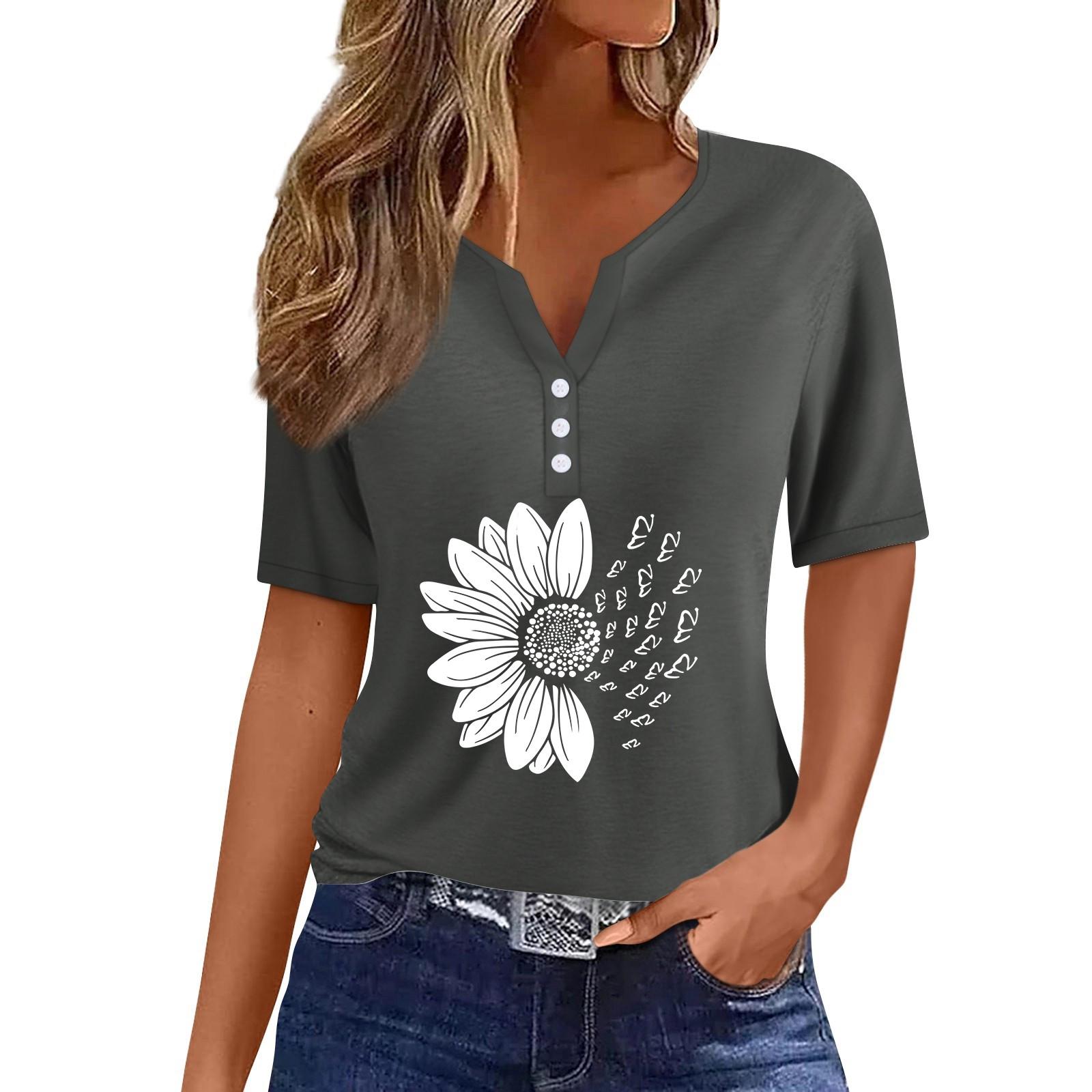 

Женская модная повседневная винтажная футболка с v-образным вырезом и коротким рукавом с декоративными пуговицами, топ XXXL