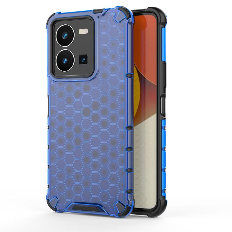 

Shockproof Transparent Case For Vivo Y35 4G Bumper Anti-knock Honeycomb Armor Back Case For Vivo Y35 Case For Vivo Y35 6.58 inch For Vivo Y35 (4G) синій
