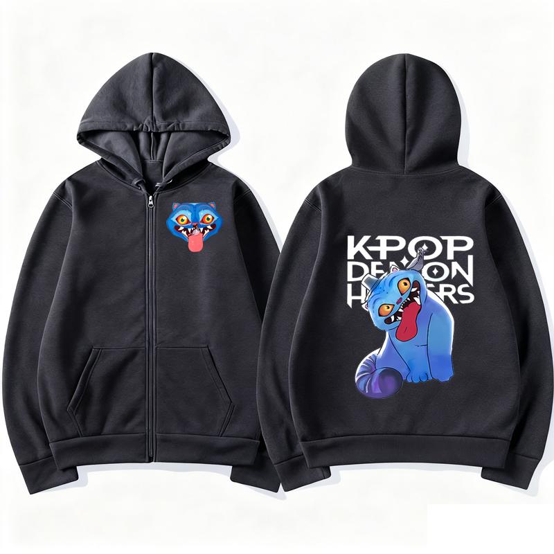 K-pop Demon Hunters Film Zipper Hoodie Men Women Long Sleeve Fashion Retro Zip Up Sweatshirt Fleece Coats Oversized Hoodies