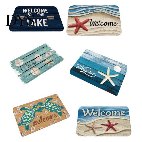 Waterproof Outdoor Patio Mats Beach House Entrance Rug, Starfish Shell Welcome Mat, Non-slip Coastal Indoor Utility Bathroom Door Mat for Front Decor