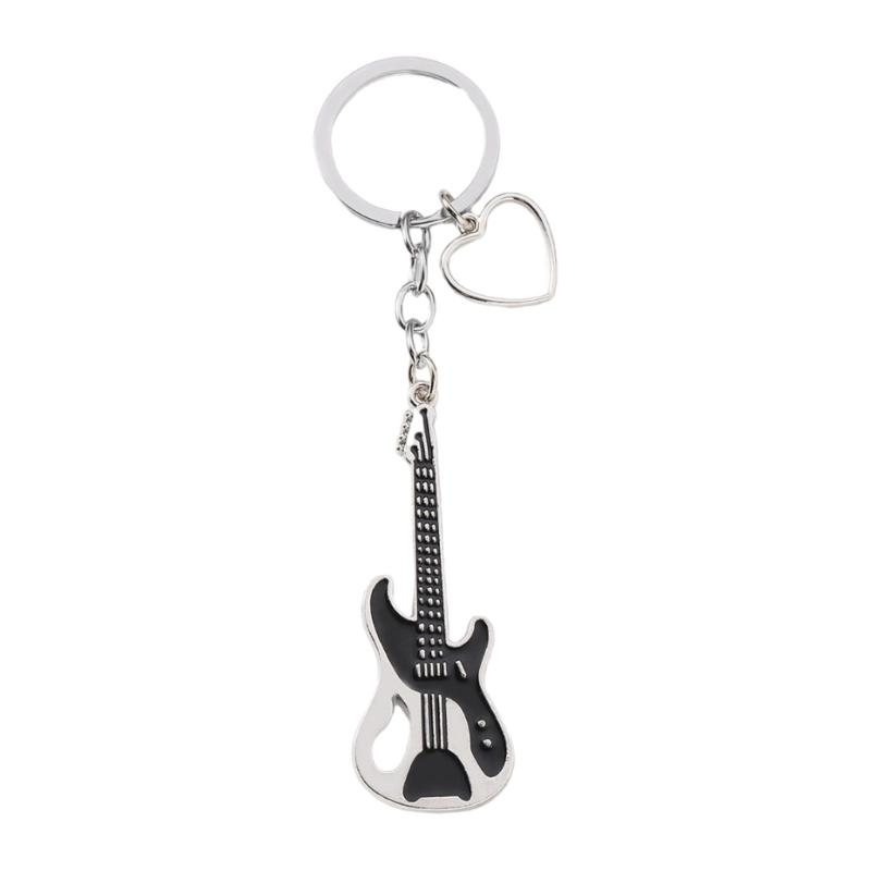 Elegant Full Rhinestones Hollow Metal Guitar Keychain Metal Keyring Pendant for Music Lovers and Fashion Enthusiasts
