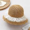 Cappello da Sole da Bambino a Tesa Larga in Paglia - Cappello a Secchiello Traspirante in Stile Coreano per la Spiaggia con Pizzo per Primavera ed Estate.