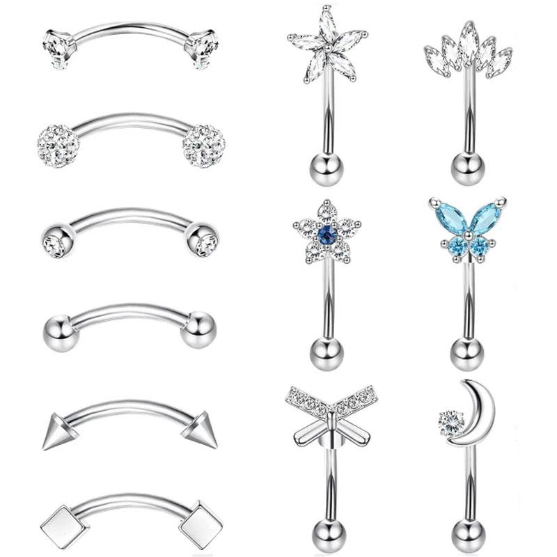 1/11Pcs 16G Eyebrow Rings for Women, Curved Barbell Belly Lip Rings Cartilage Daith Earring Tragus Helix Rook Piercing Jewelry