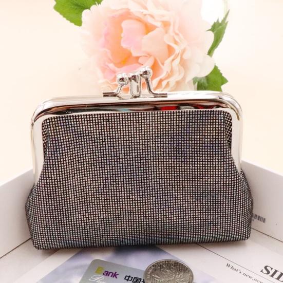 Vintage Glitter Mini Coin Purse, Portable Kiss Lock Closure Change Pouch, Double-layer Coin Wallet for Cards, Jewelry, Cash, Keys