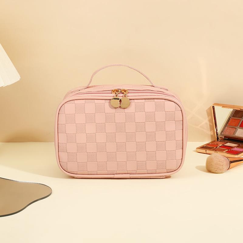 Simple checkerboard cosmetic bag women's high-end sense large-capacity storage bag waterproof portable travel toilet bag