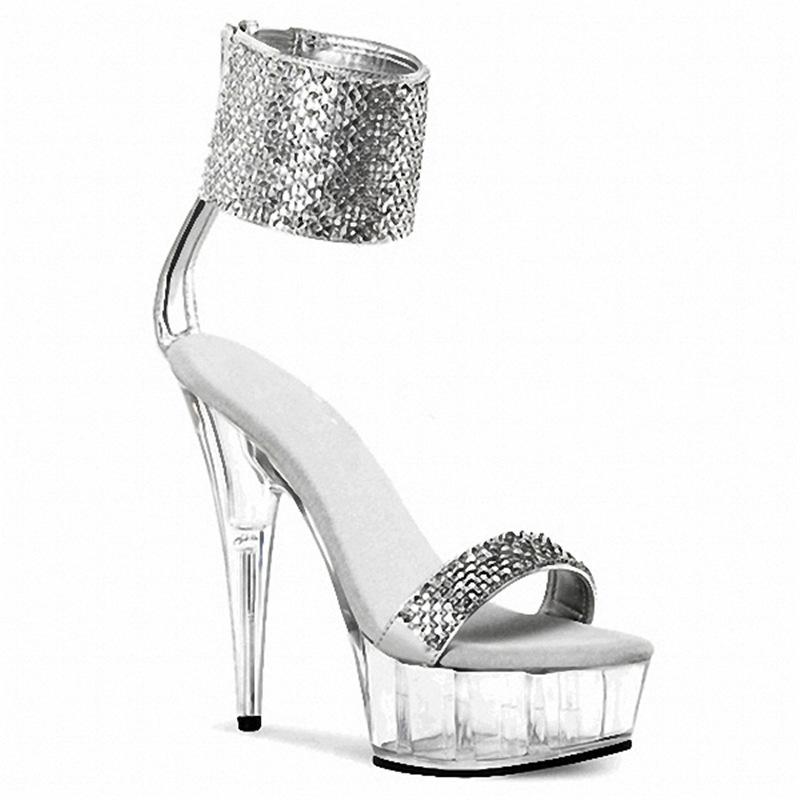 Women's Sandals Summer Crystal Thin Heel Dance Shoes Round Head Rhinestone 15cm Heel 5cm Platform YKC