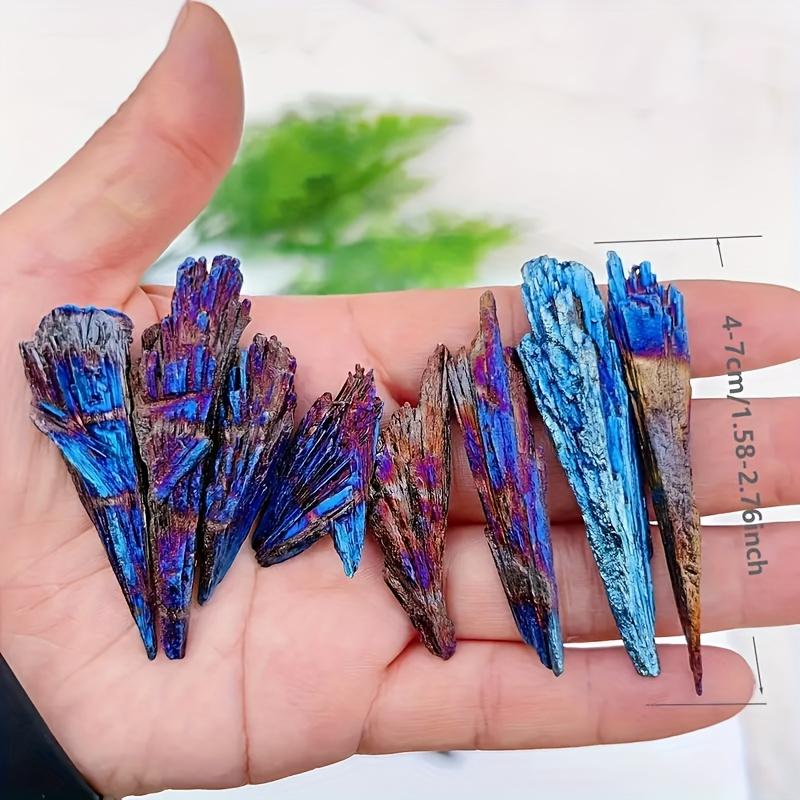 1pc/5pcs Stunning Blue/Purple Aura Flame Feather Stone -Black Kyanite Specimen with Iridescent for Home Decoration And Gift ball
